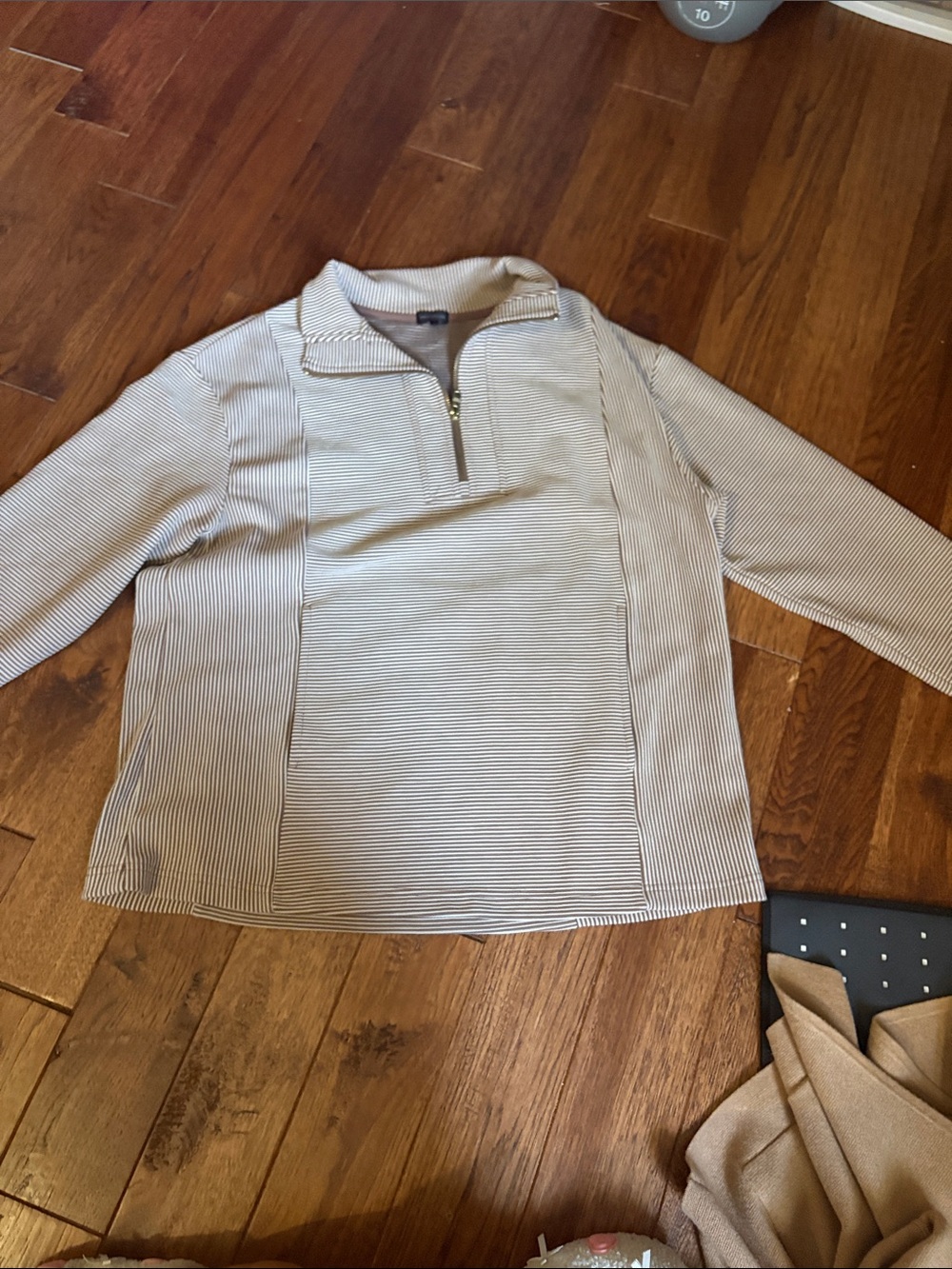 Buckle Women's Half-Zip Striped Pullover - Cream and Gray